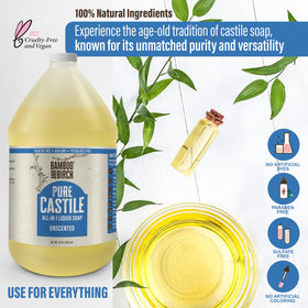 BAMBOO AND BIRCH laundry bottle with measuring cup showing economical dosing