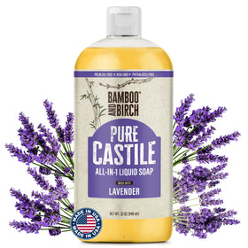 BAMBOO AND BIRCH front packaging shows 32 oz bottle and lavender scent benefit