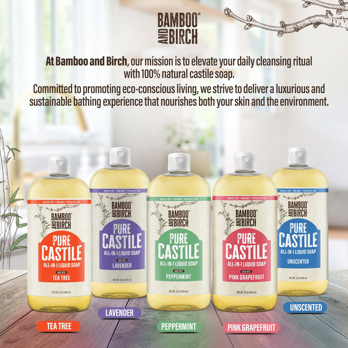 BAMBOO AND BIRCH used in a kitchen cleaning scene showing multi-purpose use