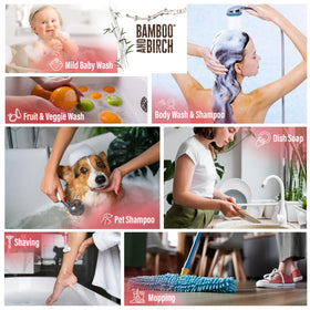 BAMBOO AND BIRCH soap lather texture highlighting gentle foam and mild cleansing