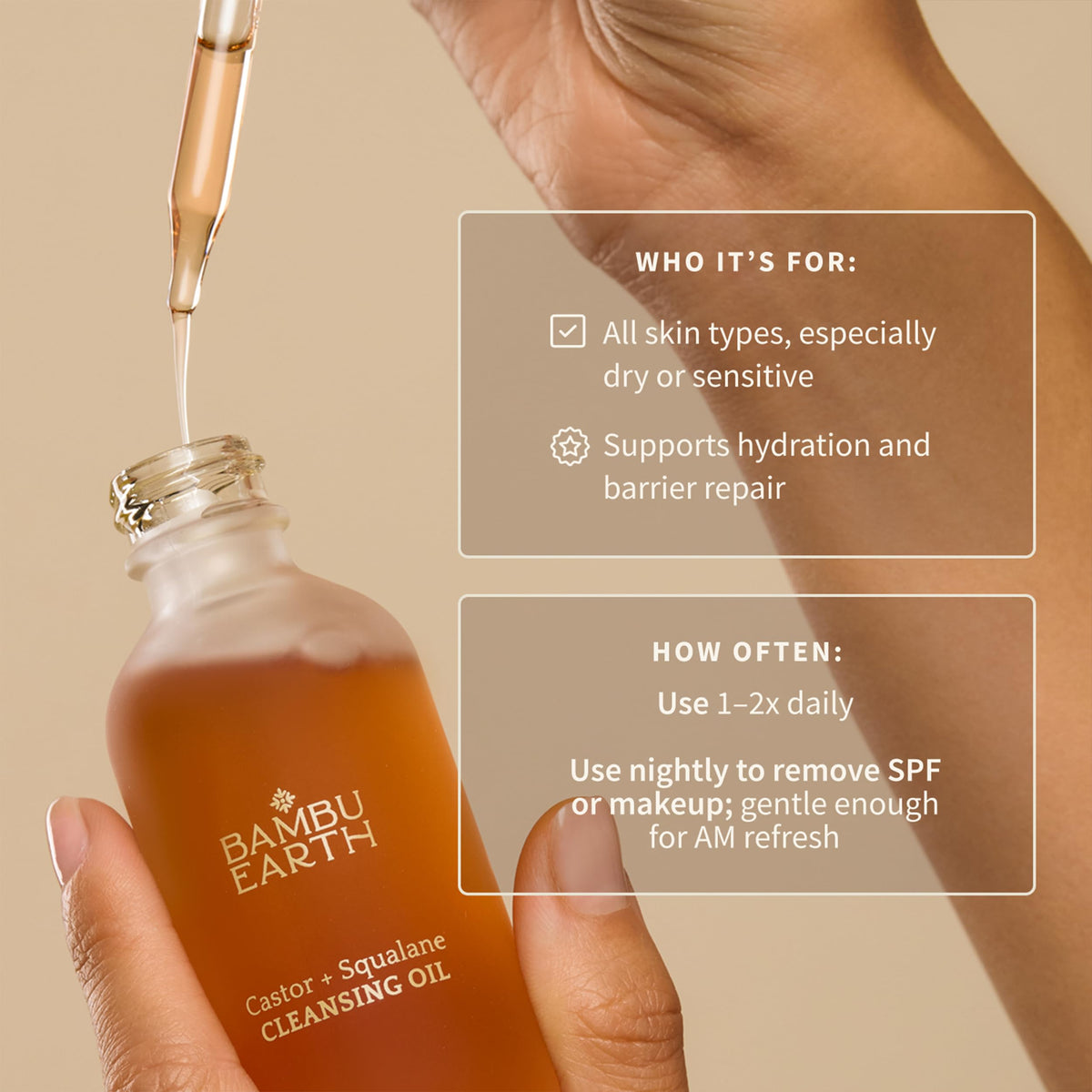 Bambu Earth bottle in hand to show 2 fl oz size and travel-friendly convenience
