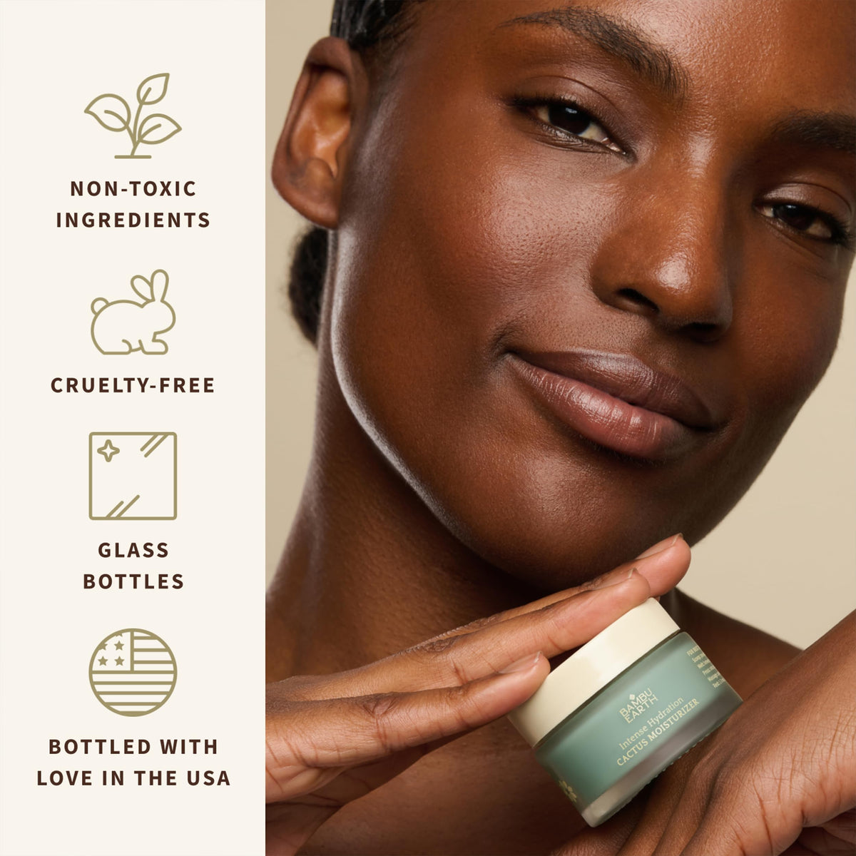BAMBU EARTH product next to prickly pear seed oil ingredient emphasizing botanical hydration