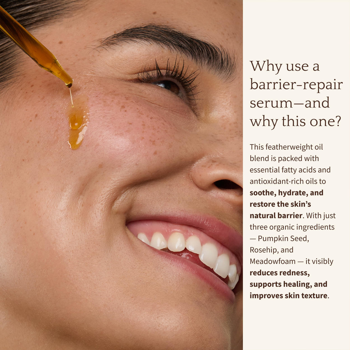 Bambu Earth serum dropper releasing oil illustrating precise application benefit