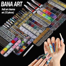 BANA ART open organizer boxes displaying separated rhinestones and 3D charms for quick selection