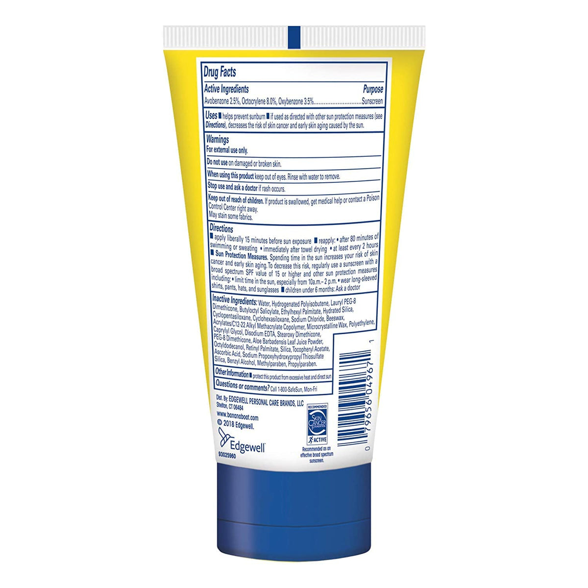 Banana Boat label close-up highlighting SPF 100 and broad-spectrum benefit