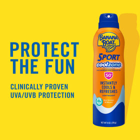 Banana Boat side label detail highlighting SPF 50 and oxybenzone-free benefit