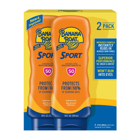 Banana Boat front packaging twin pack showing SPF 50 protection and sport focus