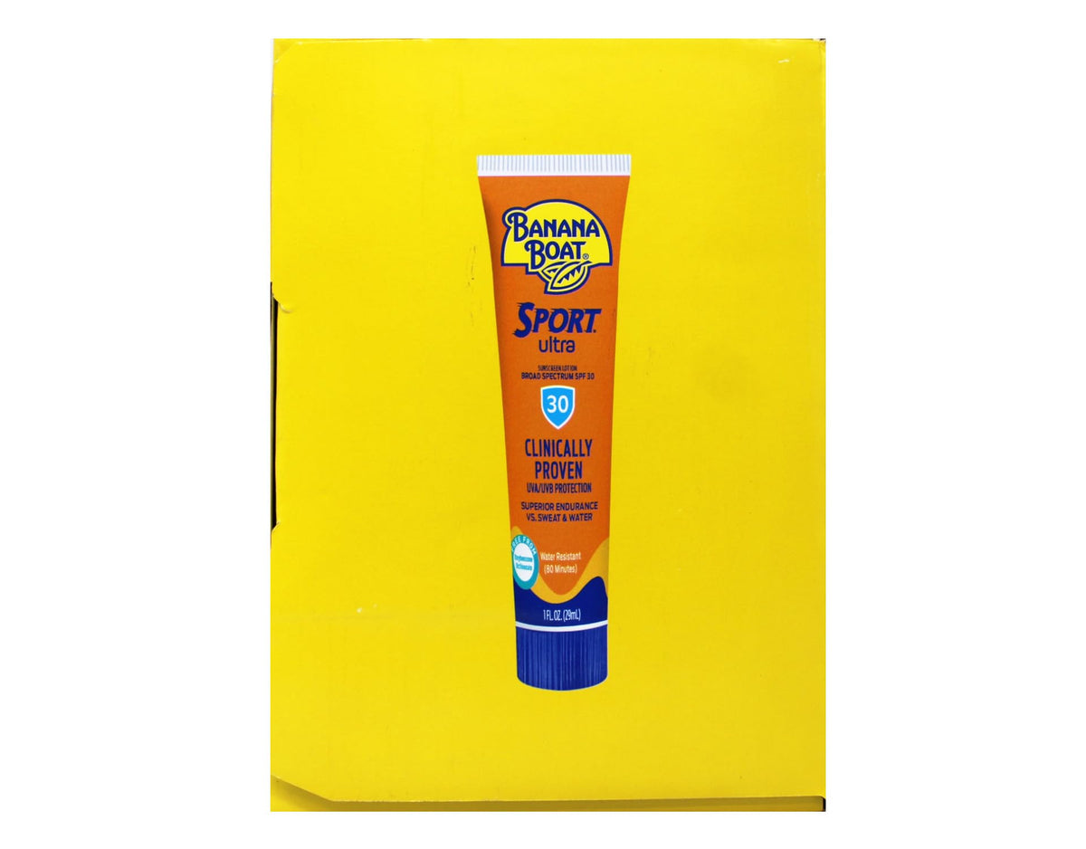 Applying Banana Boat sunscreen on arm during run showing sweat-resistant benefit