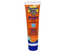 Banana Boat label close-up showing active ingredients and water-resistant claim