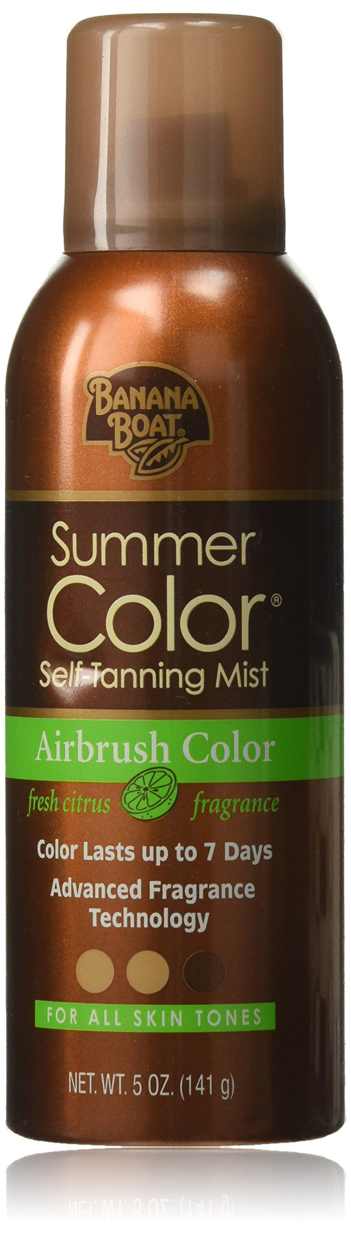 Banana Boat front packaging showing spray can and natural airbrushed tan benefit
