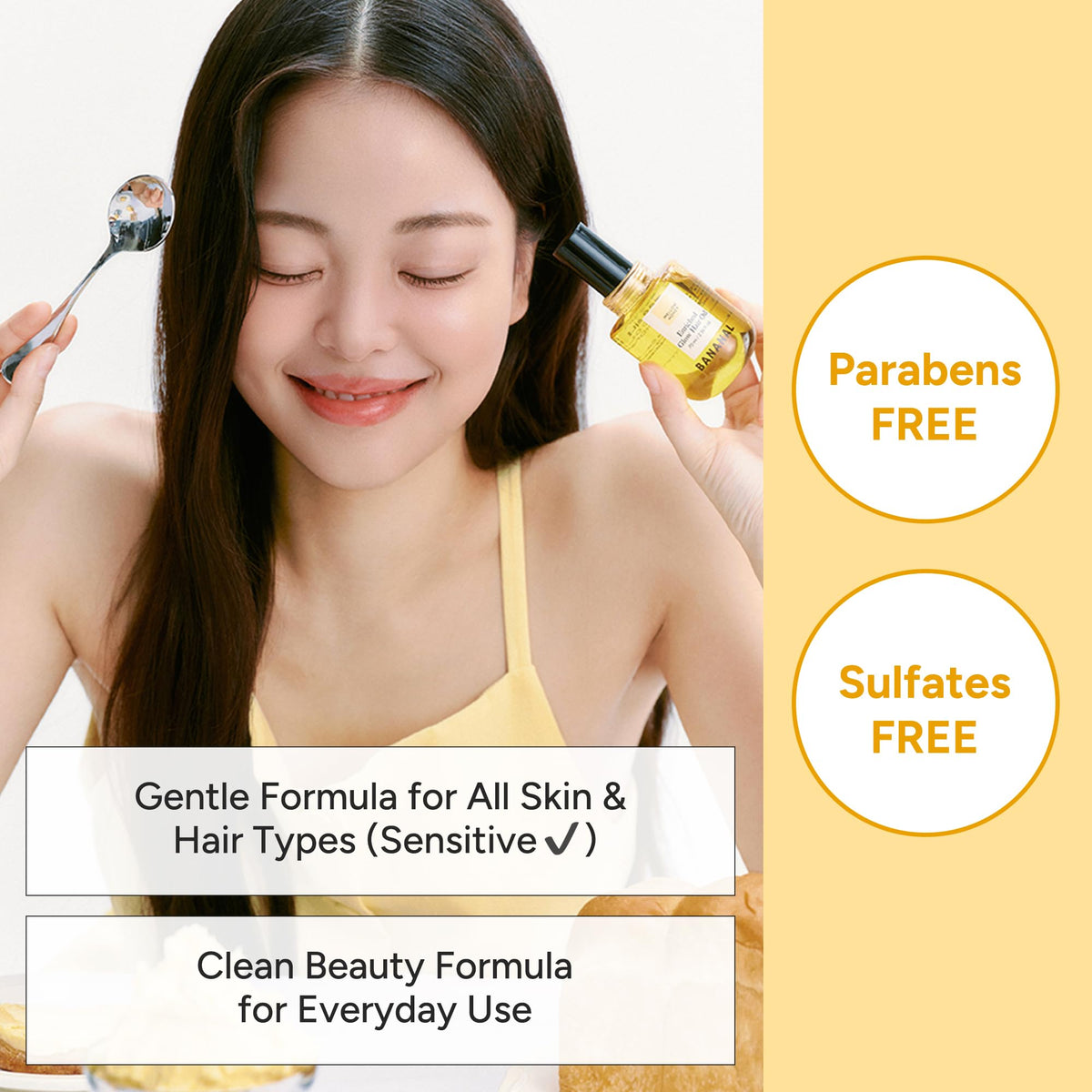BANANAL label ingredients detail listing rice water protein, silk, beeswax benefits