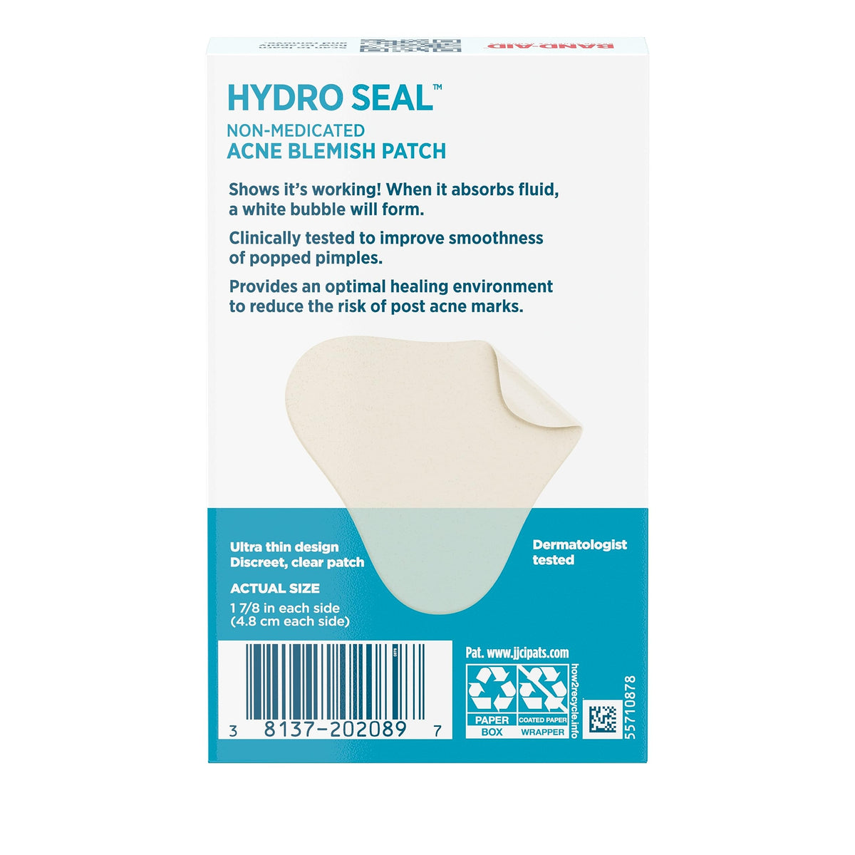 Band-Aid step-by-step applying patch to blemish showing easy use benefit
