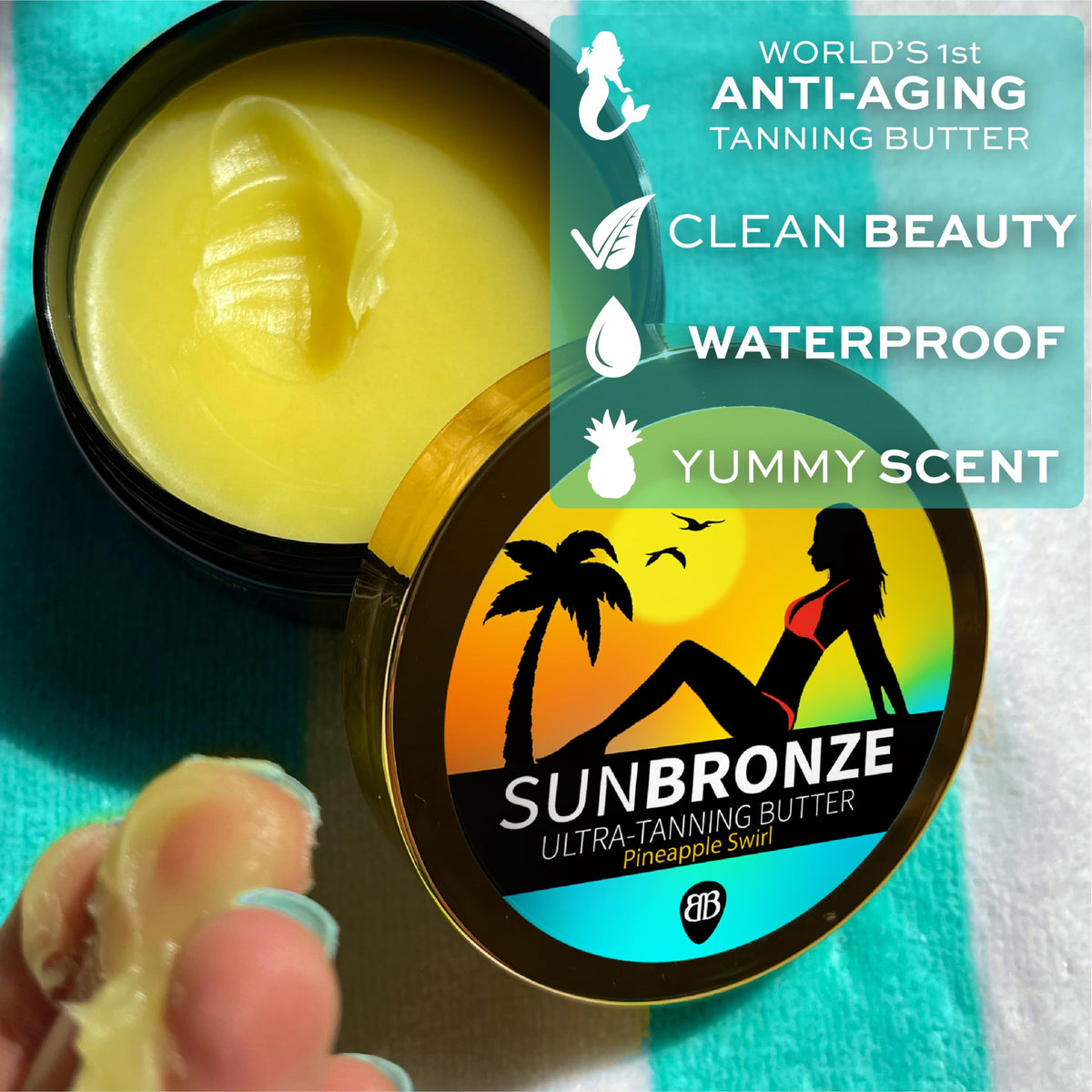Bangberry applied on arm in sunlight showing faster tan development benefit