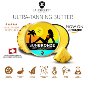 Model using Bangberry at beach illustrating enjoyable scent and hydrated skin benefit