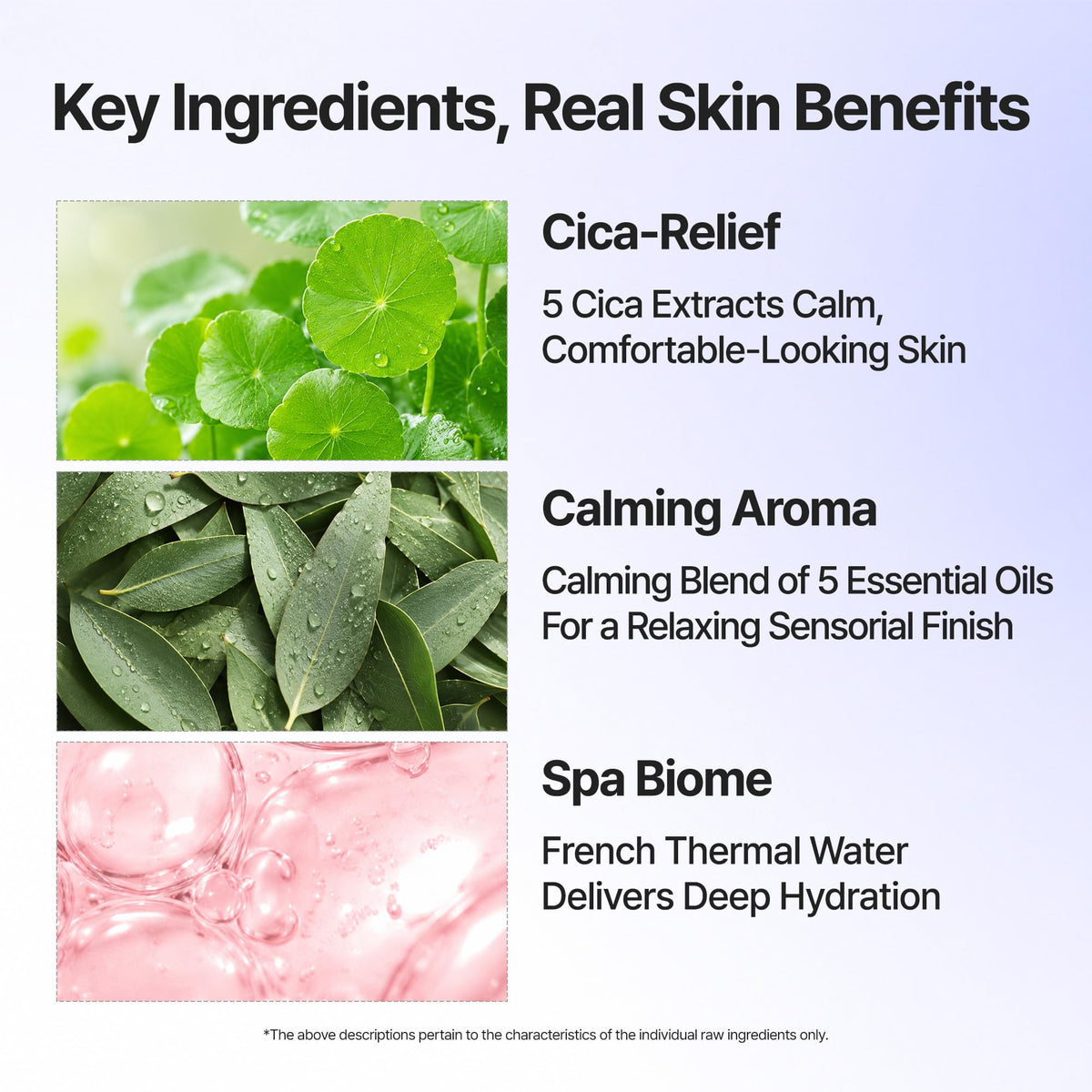 BANILA CO with centella leaves, signals soothing ingredients for sensitive skin