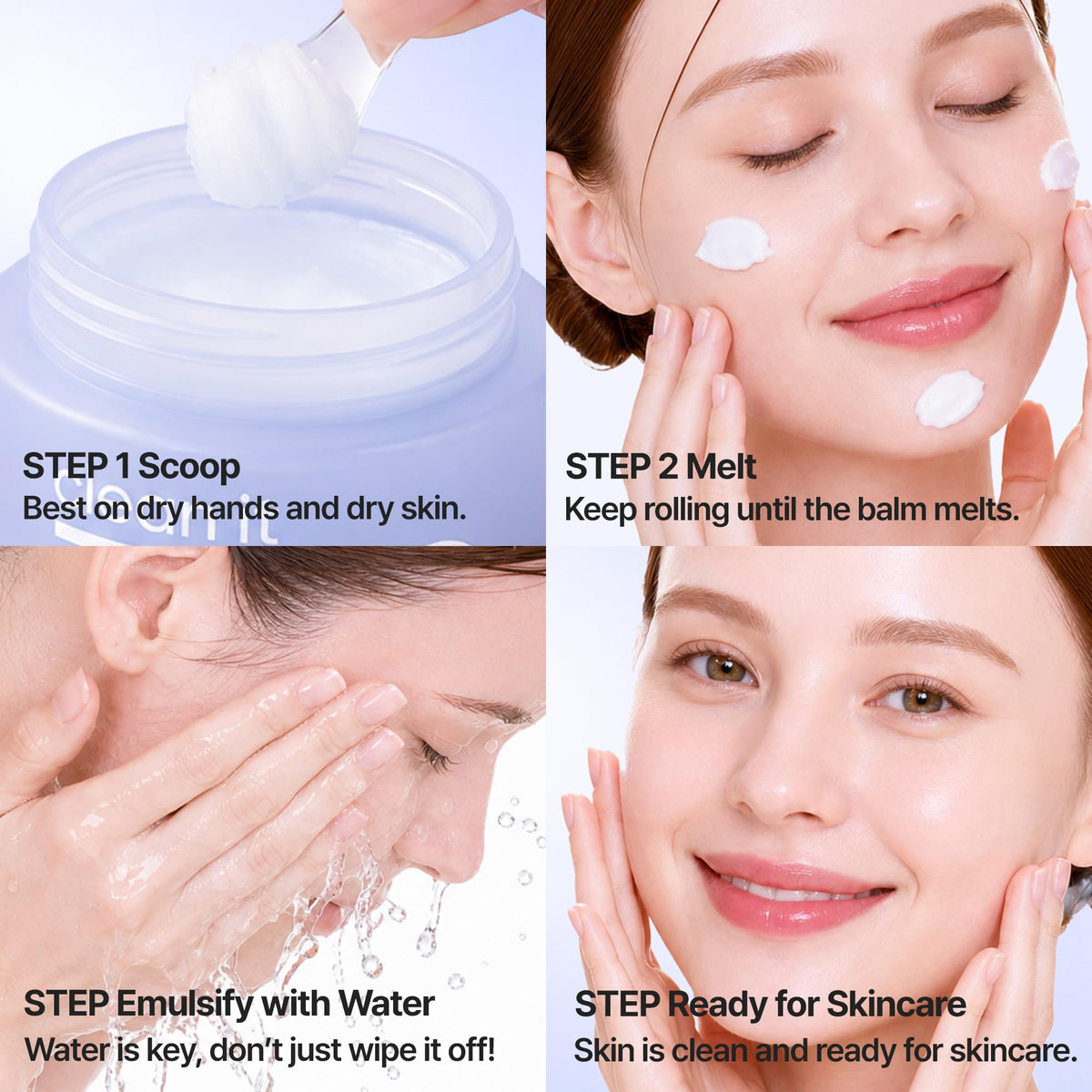 BANILA CO balm melting into oil on skin, demonstrates fast makeup removal
