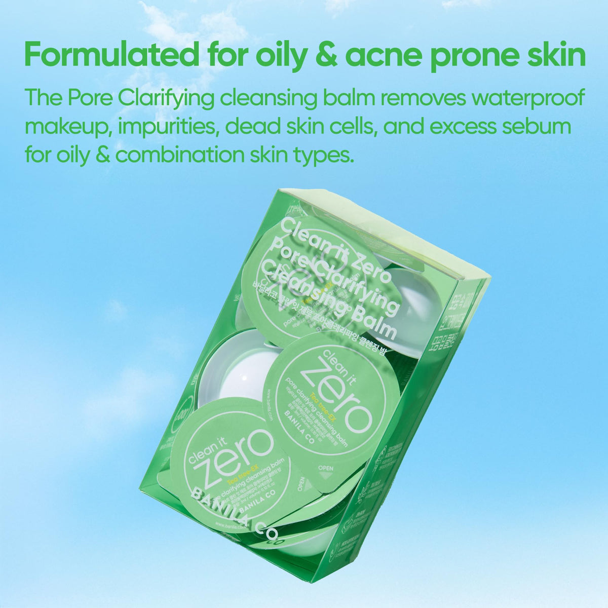 BANILA CO balm on hand converting to oil for gentle makeup breakdown and easy rinse