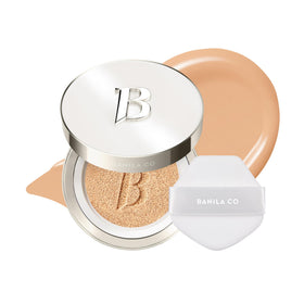 BANILA CO compact front showing shade 24W Sand and sleek case for portability
