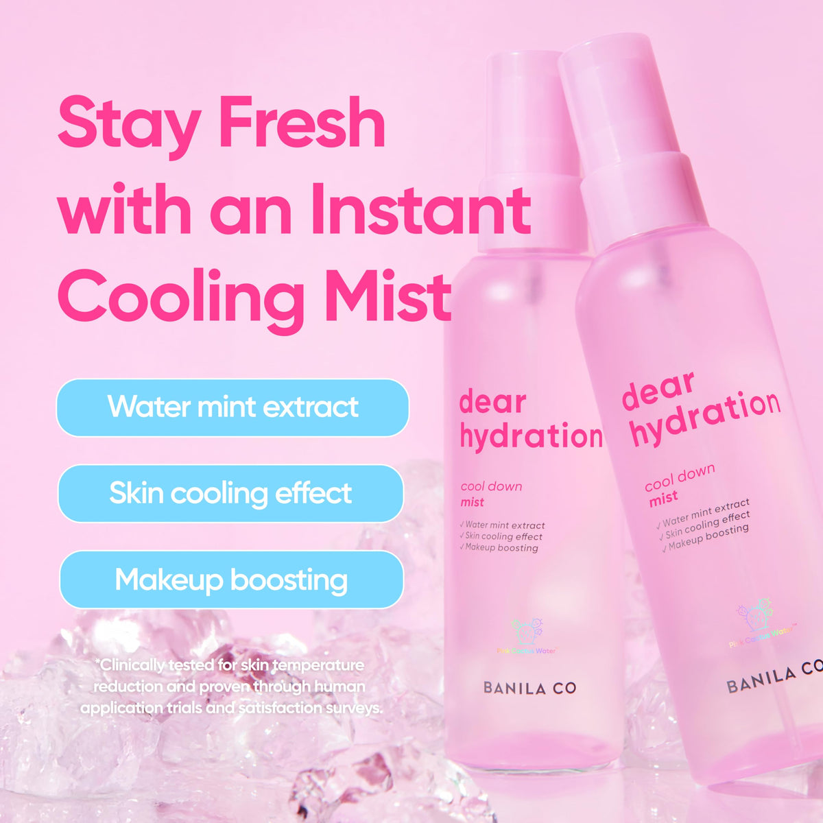BANILA CO fine mist texture close-up demonstrating even, lightweight hydration delivery