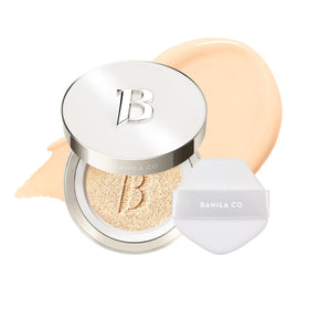 BANILA CO compact front showing shade 21W IVORY and sleek packaging benefit portable touch-ups