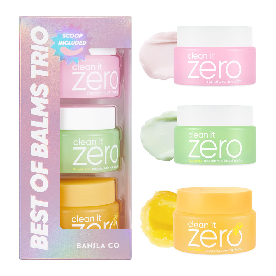 BANILA CO trio front packaging showing three travel tubs and benefits