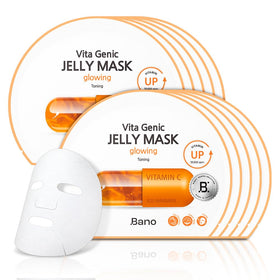 Bano front packaging showing 10-sheet glowing mask and benefits