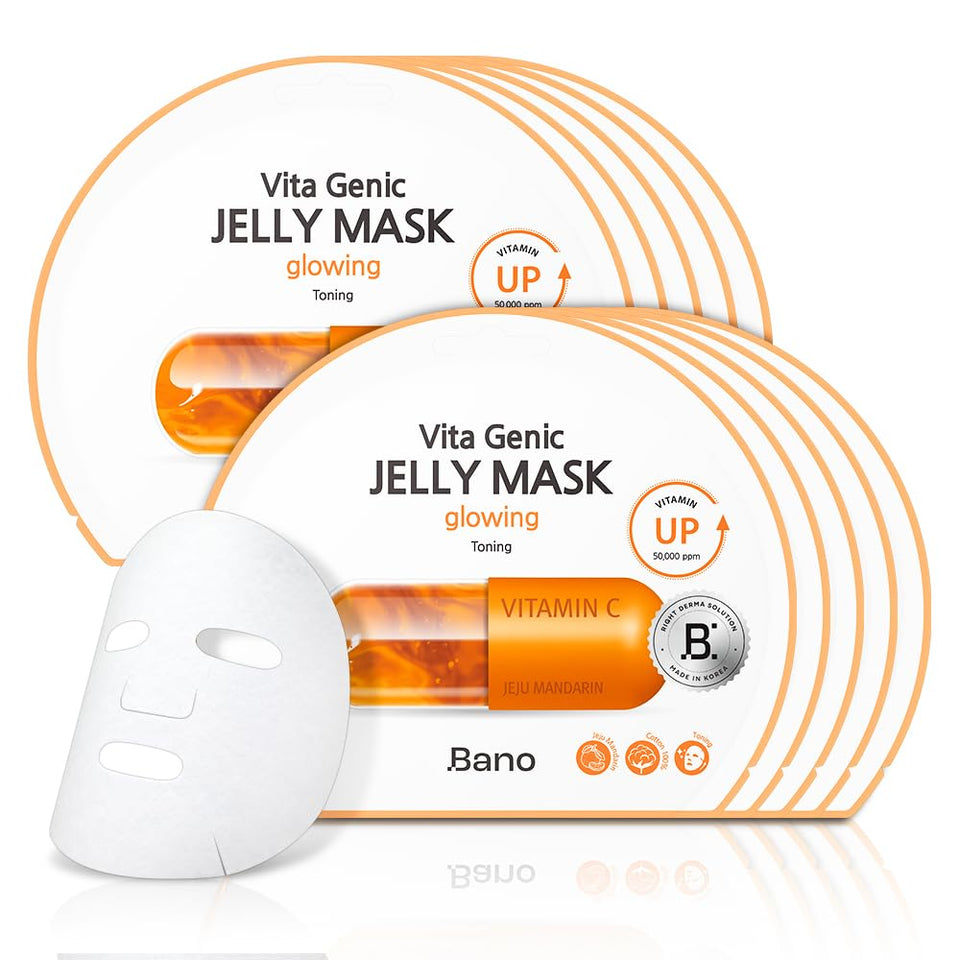 Bano front packaging showing 10-sheet glowing mask and benefits
