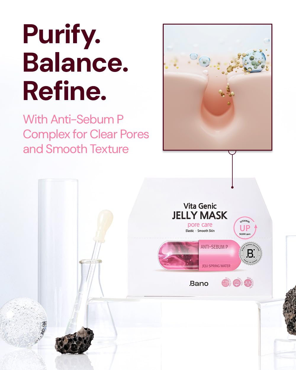 Bano mask applied on model demonstrating pore-refining effect