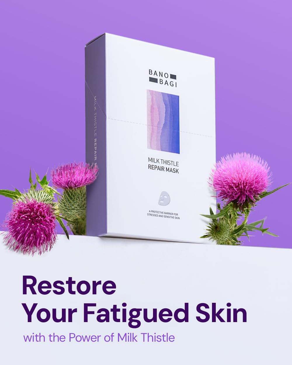 BANOBAGI mask worn by model demonstrating calming coverage