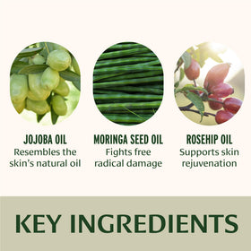 Banyan Botanicals ingredients flatlay with rosehip and jojoba for nourishing benefits