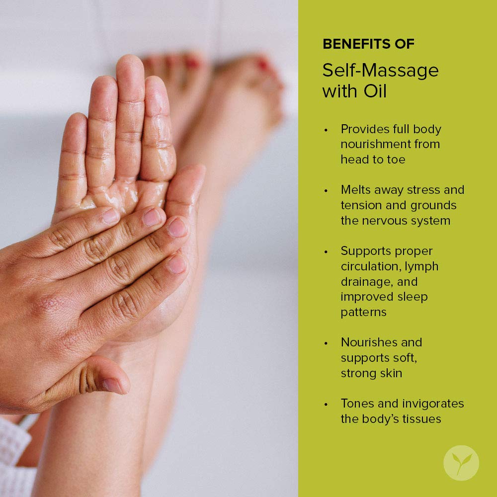 Banyan Botanicals oil applied to skin demonstrating smooth glide for massage