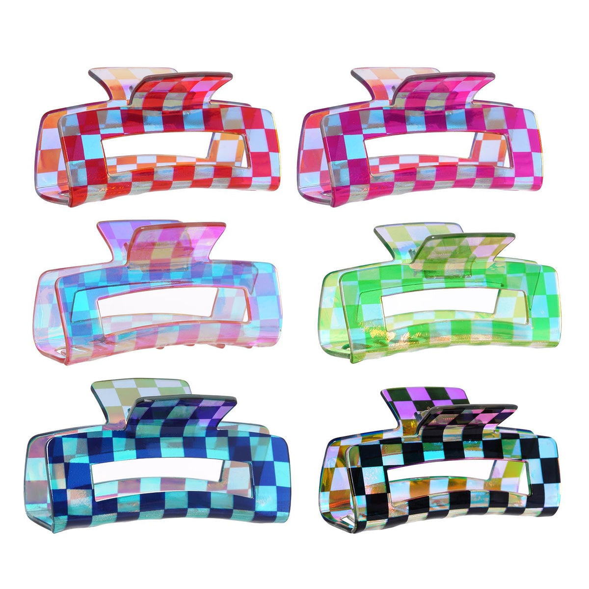 baotongle front view showing six checkered clips and bright colors for versatile styling