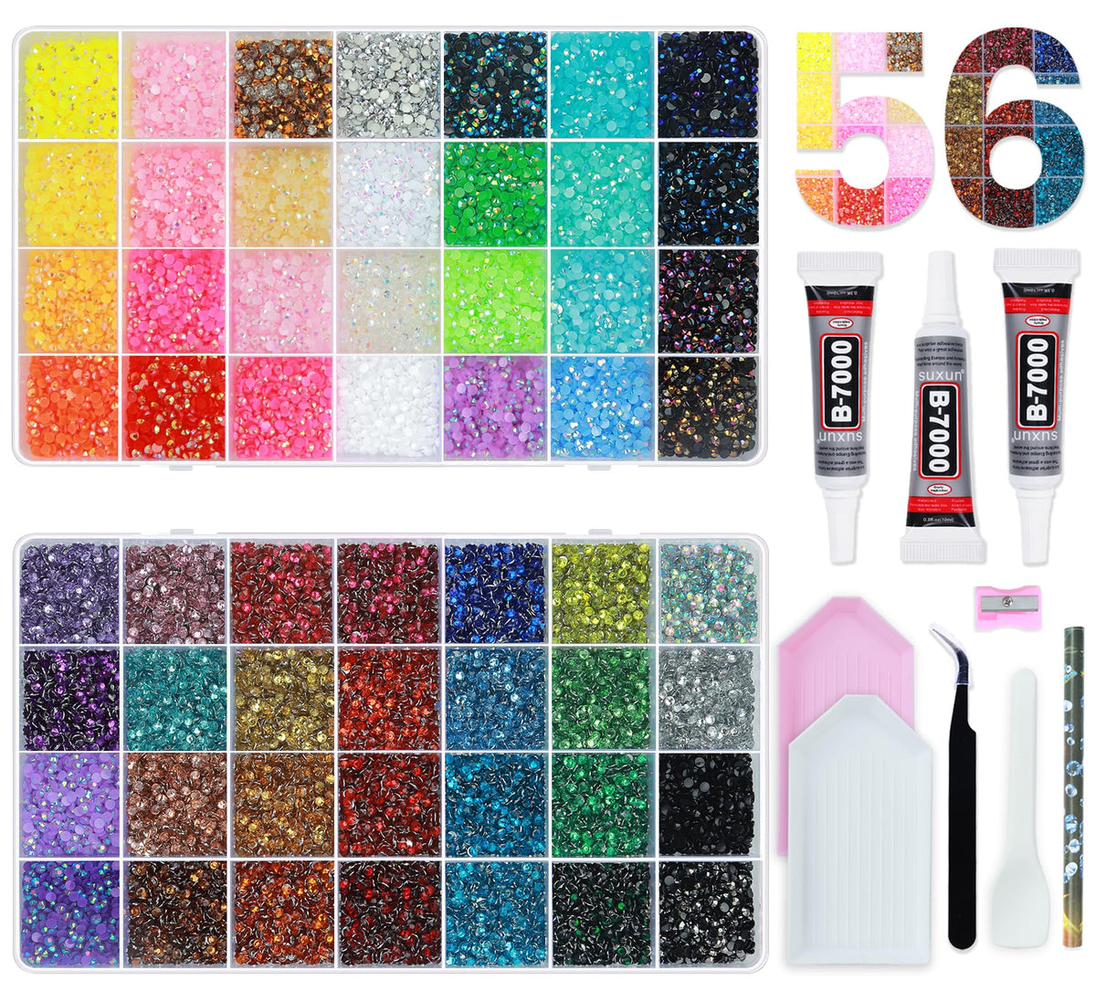BAOYAALIN front view of two organized rhinestone boxes for quick selection and storage
