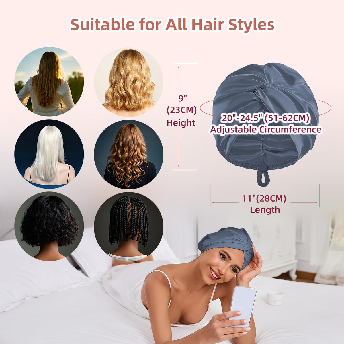 Baqzqudnl bonnet worn overnight preserving hair and reducing morning tangles