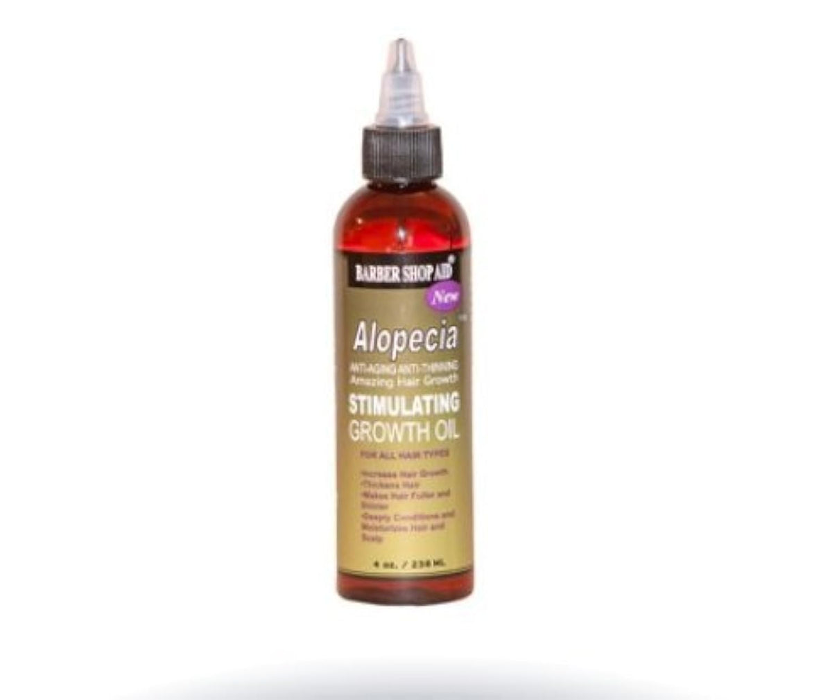 Barber Shop Aid front bottle shot showing label and 4 oz size, highlights easy application