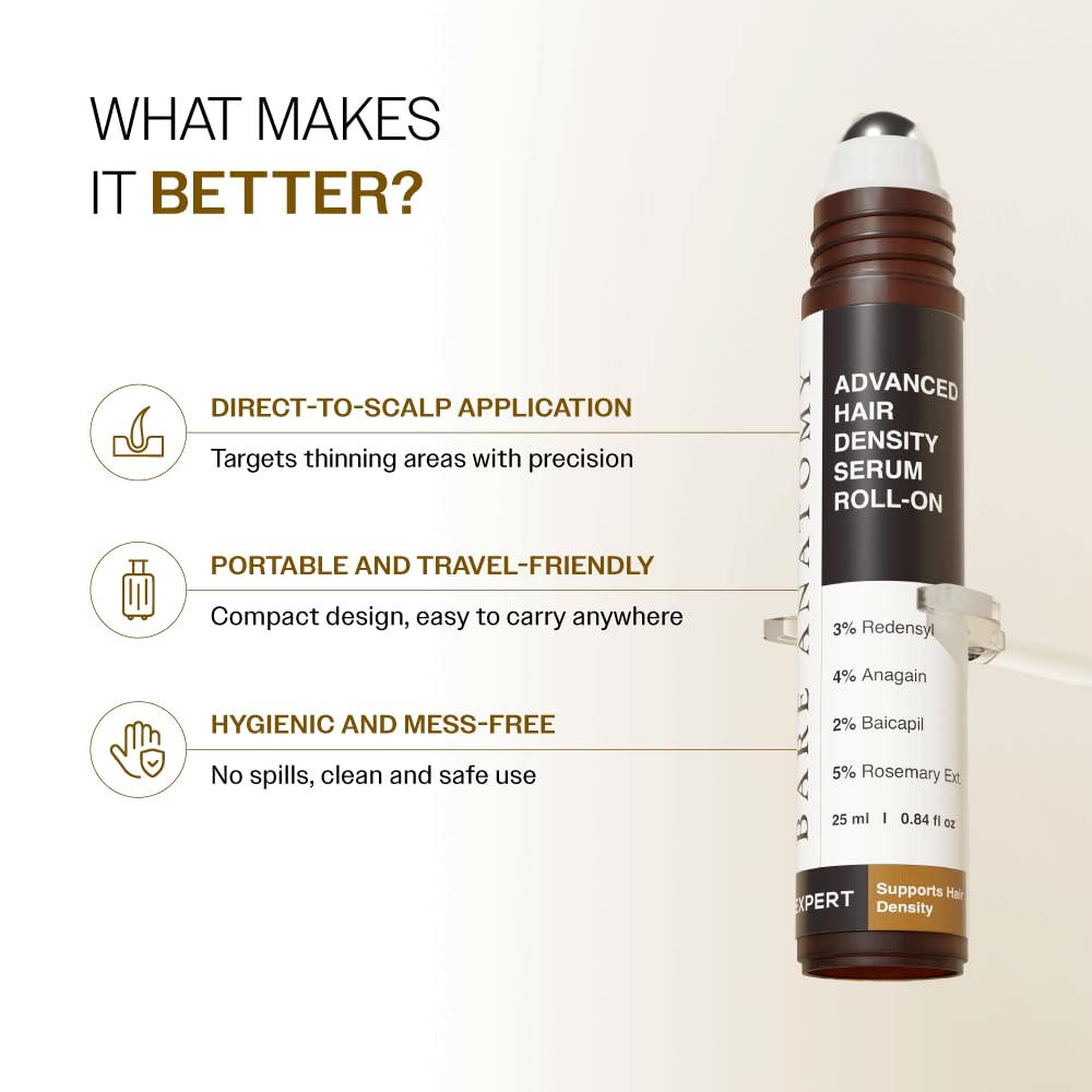 Bare Anatomy applying roll-on to scalp for targeted hair care