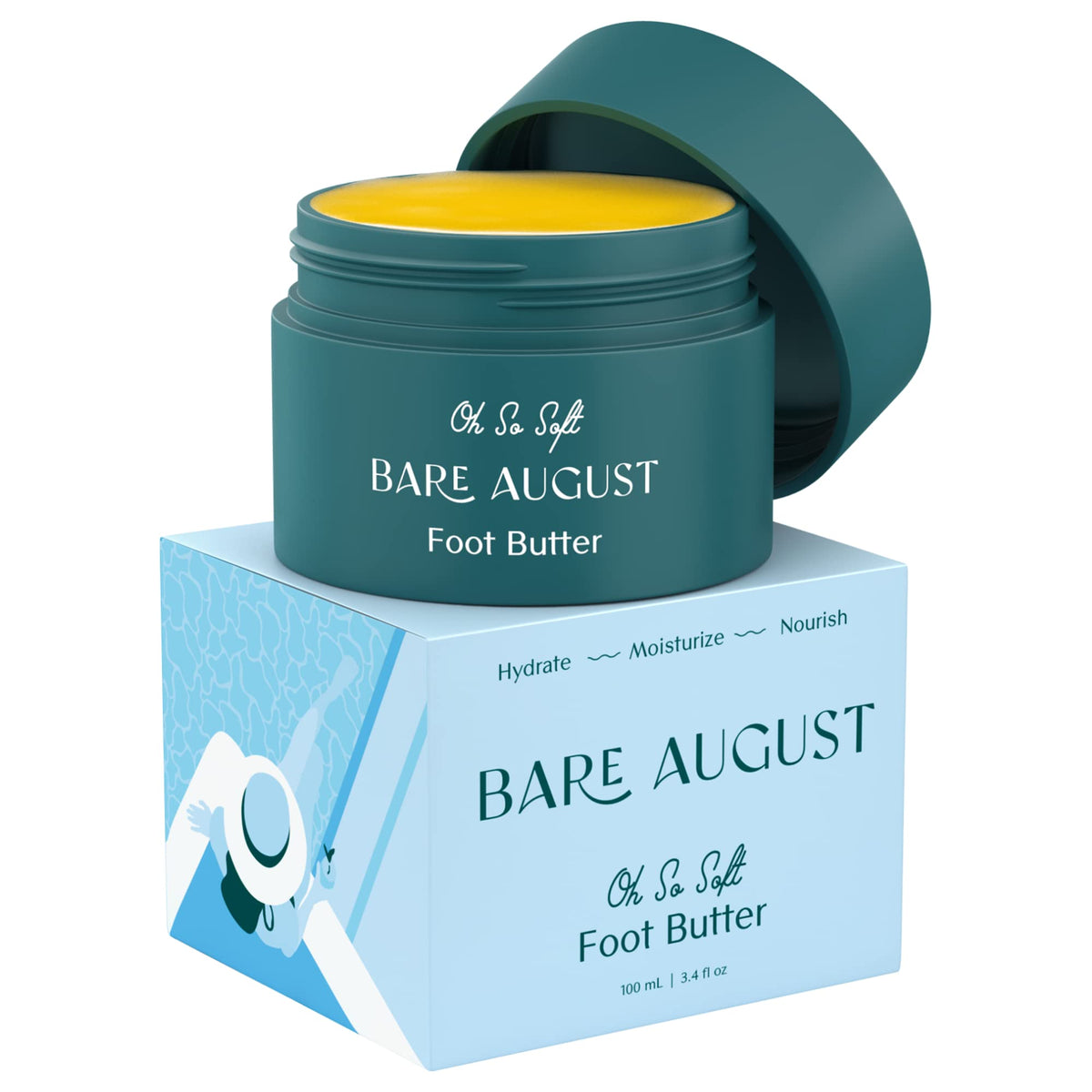 Bare August jar front view showing product branding and benefit of hydration