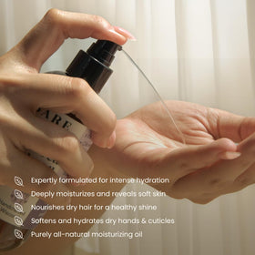 BARE BOTANICS applied to damp arm illustrating quick hydration benefit