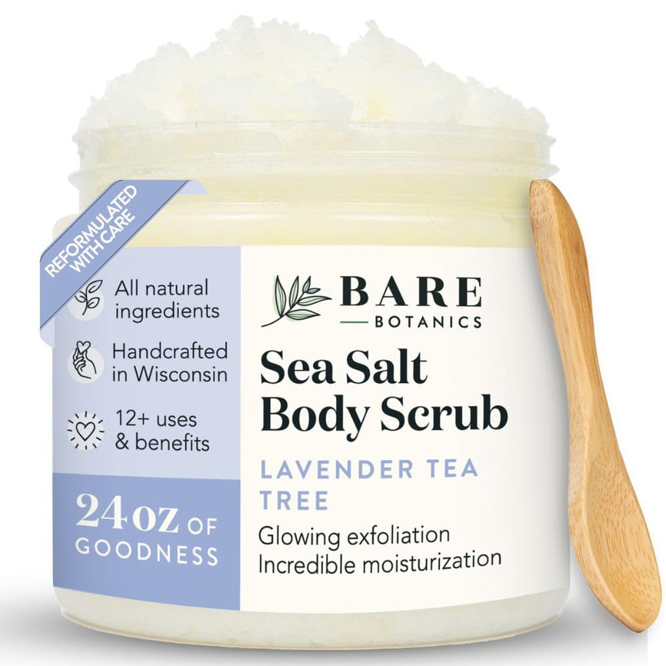 Bare Botanics front jar showing lavender tea tree label and benefit