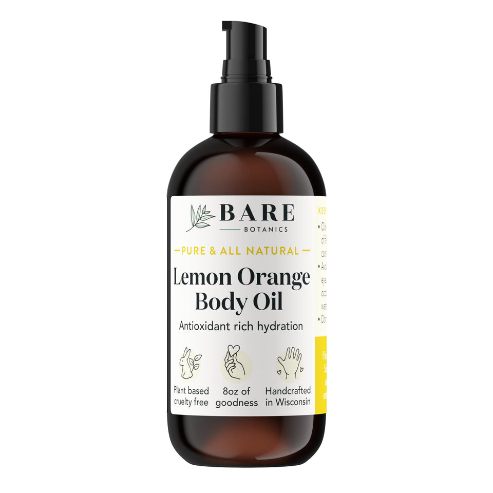 BARE BOTANICS front packaging showing lemon orange bottle and benefits
