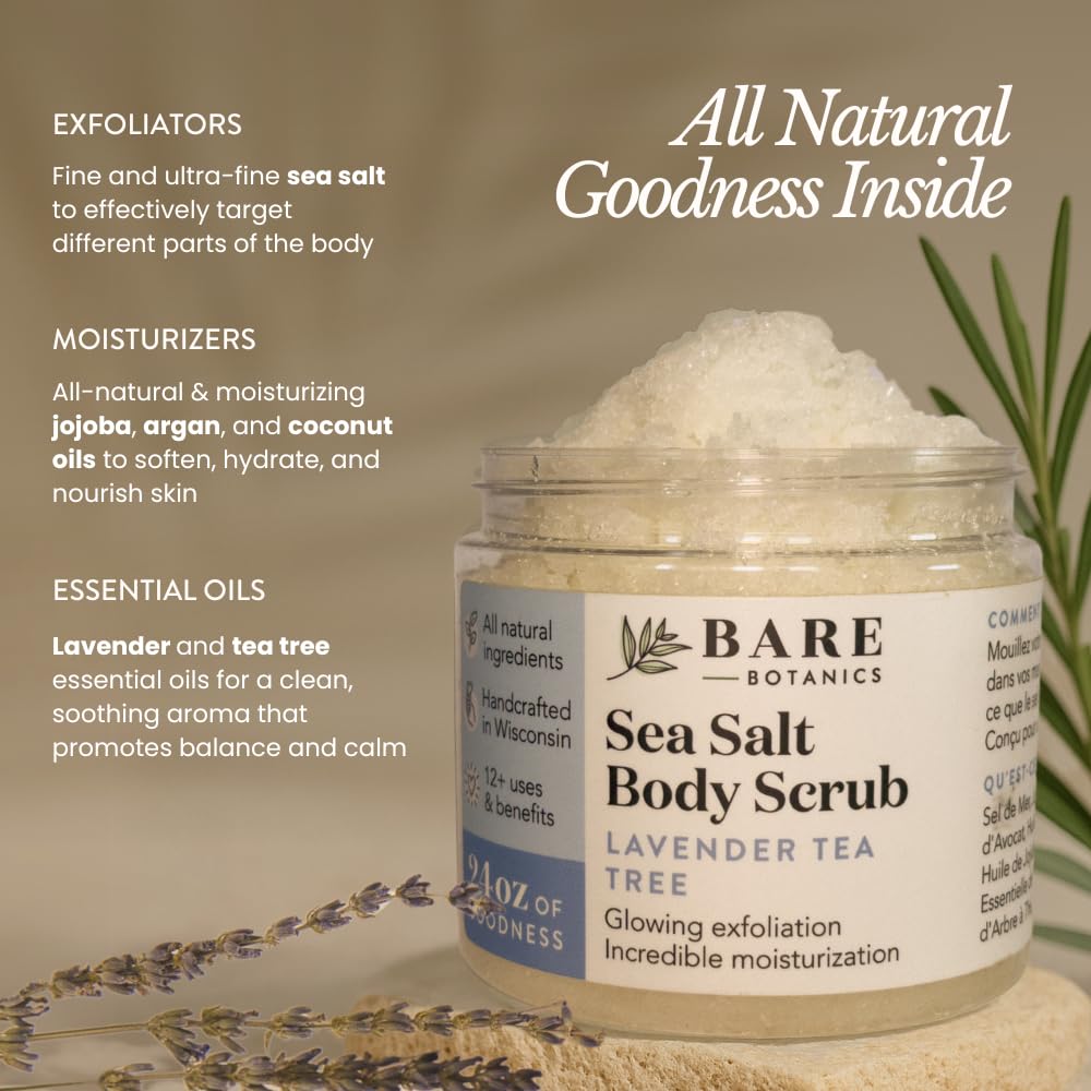 Bare Botanics open jar revealing sea salt texture and moisturizing oils