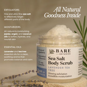 Bare Botanics open jar revealing sea salt texture and moisturizing oils