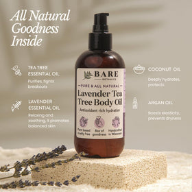 BARE BOTANICS oil pouring on hand to show fast-absorbing non-greasy texture