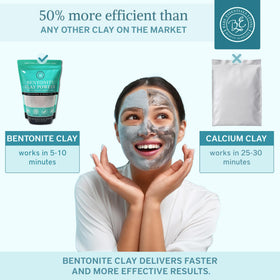 Bare Essentials Living model applying clay mask showing even coverage and rinseability