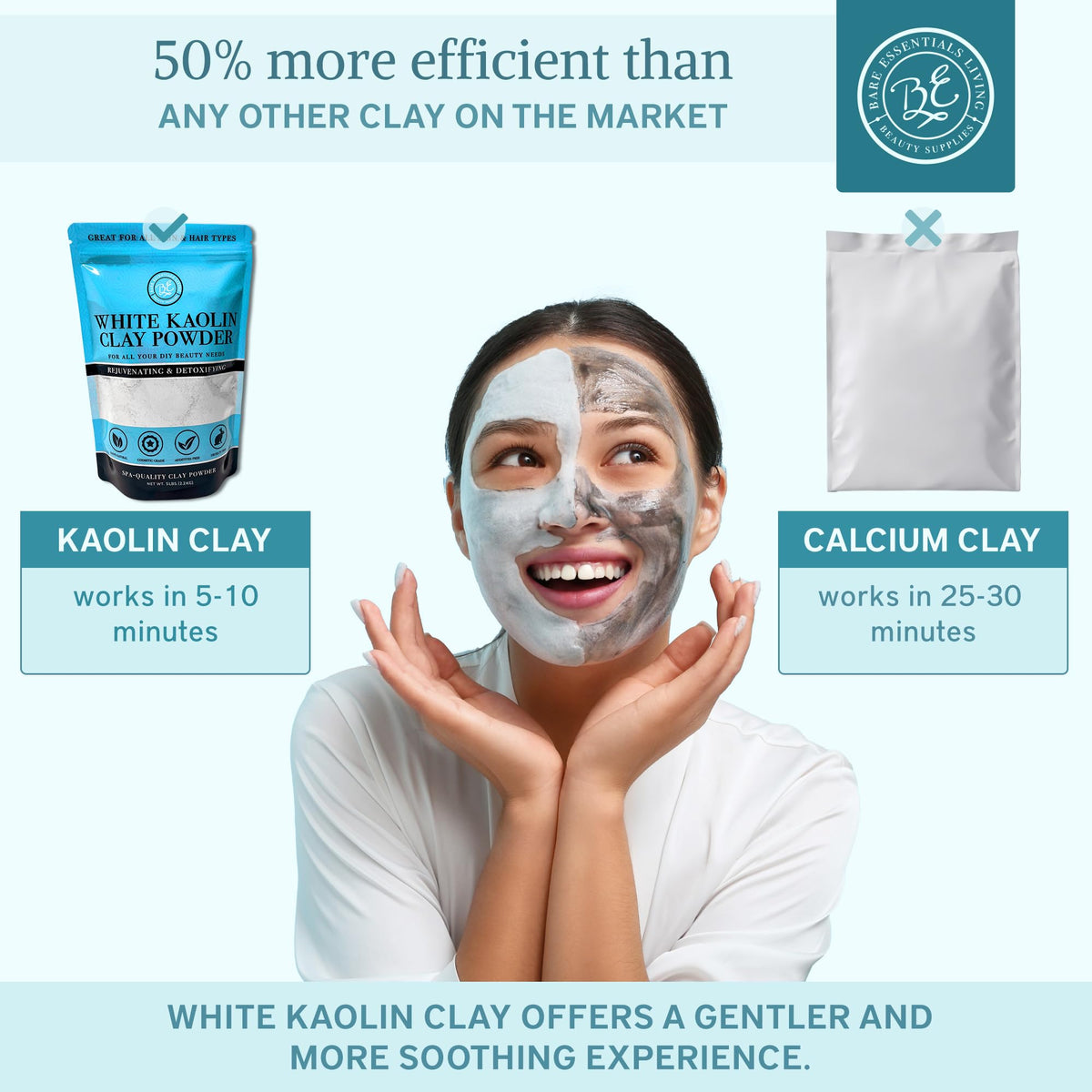 Bare Essentials Living clay mask in bowls showing gentle skincare use