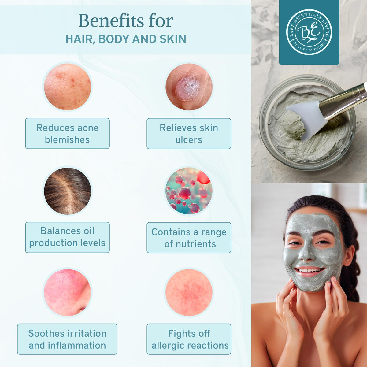 Bare Essentials Living mixing bowl with clay mask being prepared for easy application