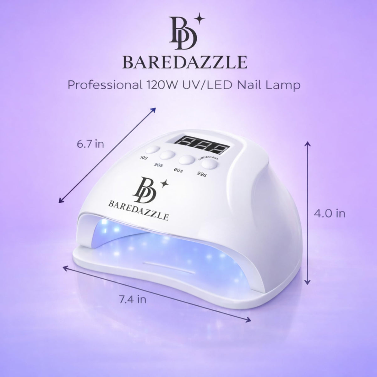 BAREDAZZLE hand curing inside lamp demonstrating hands-free sensor benefit