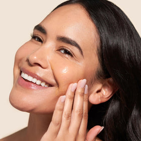 Barefaced serum on bathroom shelf in lifestyle setting for daily use benefit