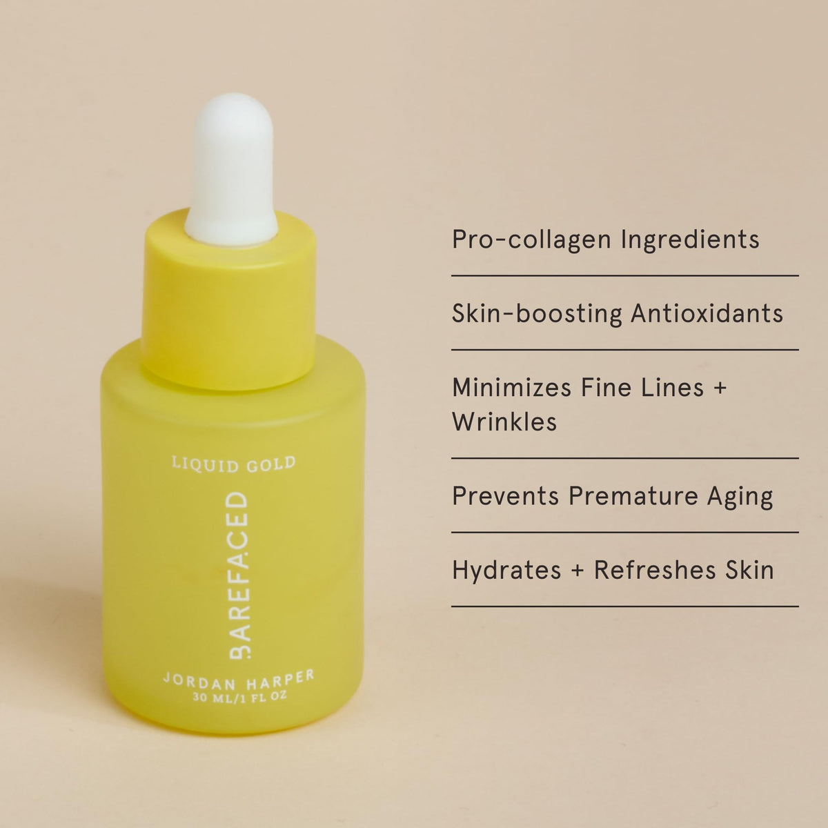 Barefaced Liquid Gold dropper pipette dispensing serum for precise application benefit