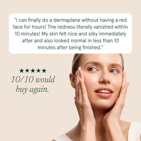 Barefaced on post-dermaplane skin illustrating calming hydration and reduced redness